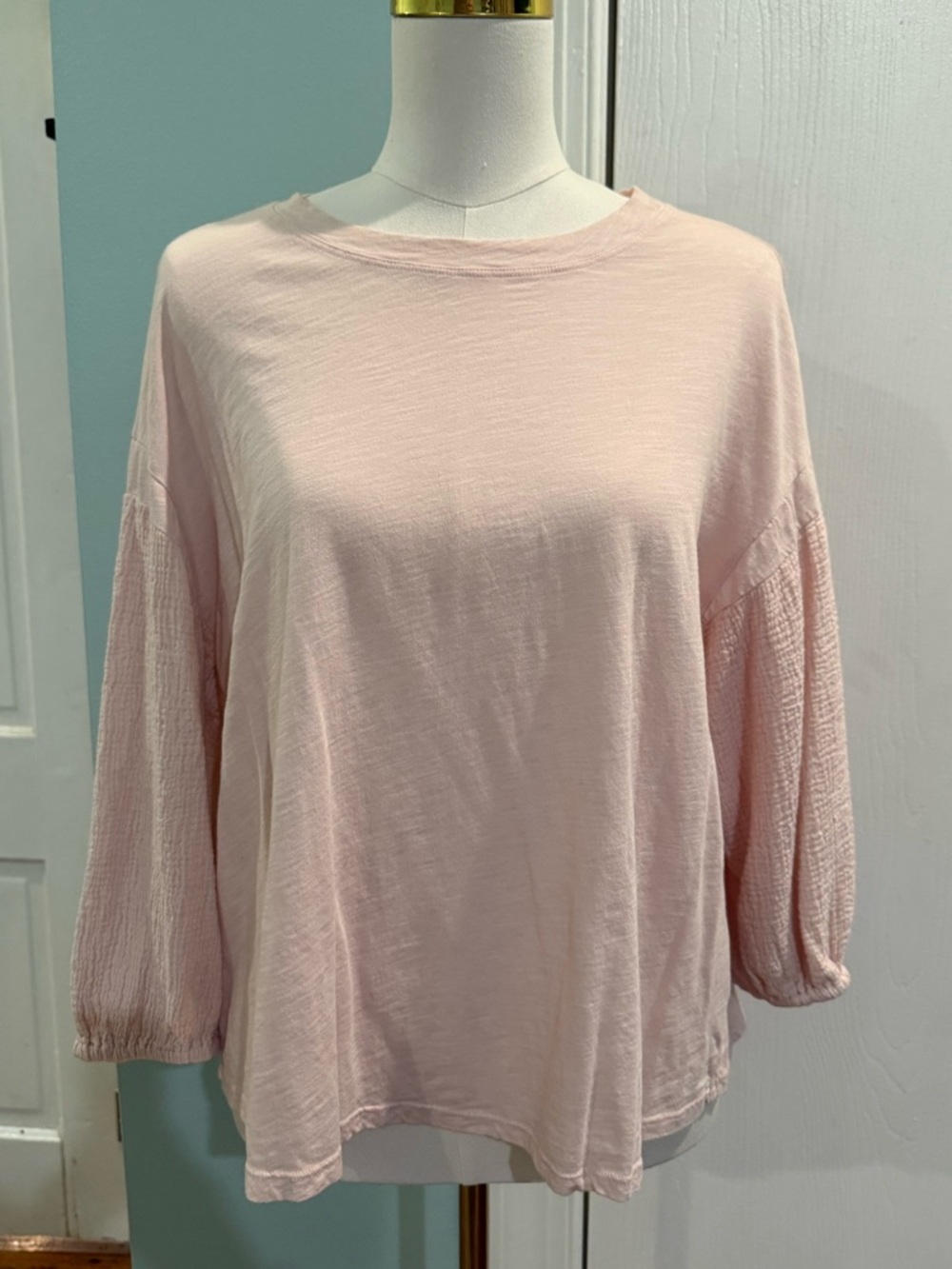Velvet for Anthropologie Light Pink Balloon-Sleeve Long Sleeve Top